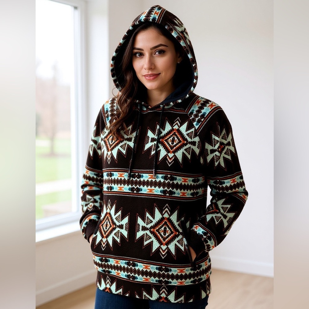 Free Nature Aztec Printed Fleece Hoodie Size S